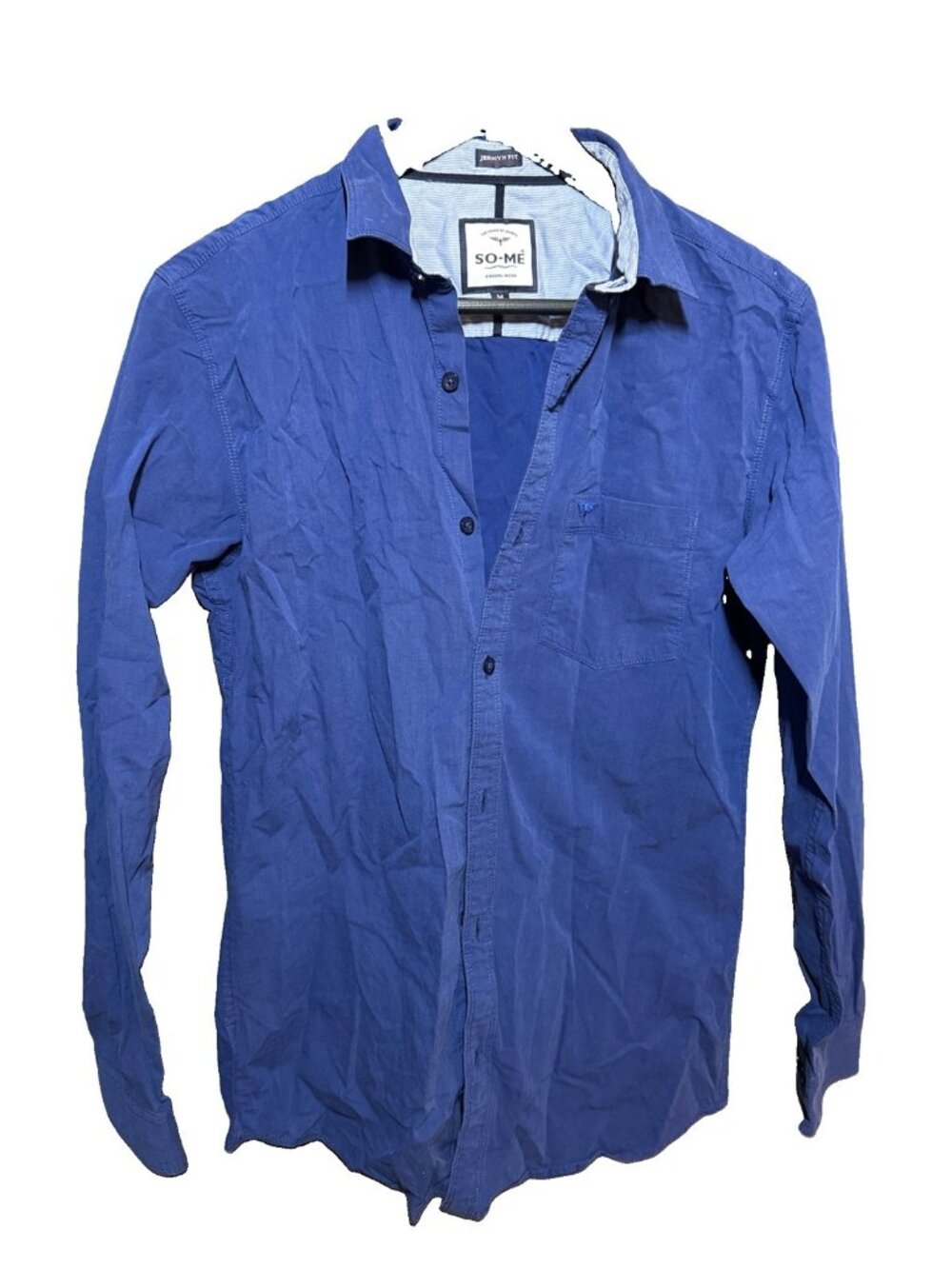 So Me Jermyn Fit Shirt Women's MEDIUM 100% Cotton Button Down Blue Dark Wash